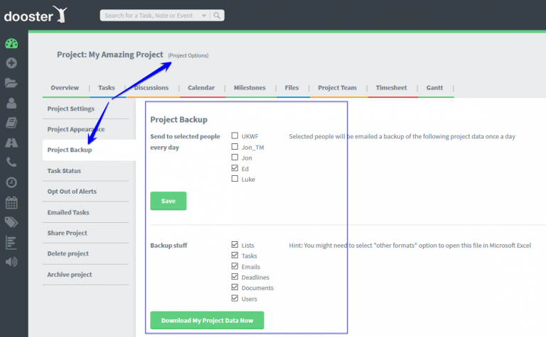 Project Back Ups and Exporting your Data - Dooster - Task and Project ...